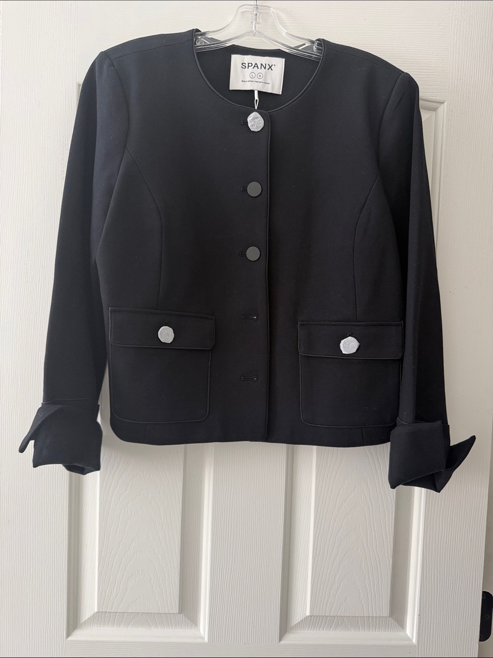 SPANX Black Round-Neck Blazer with Front Pockets
